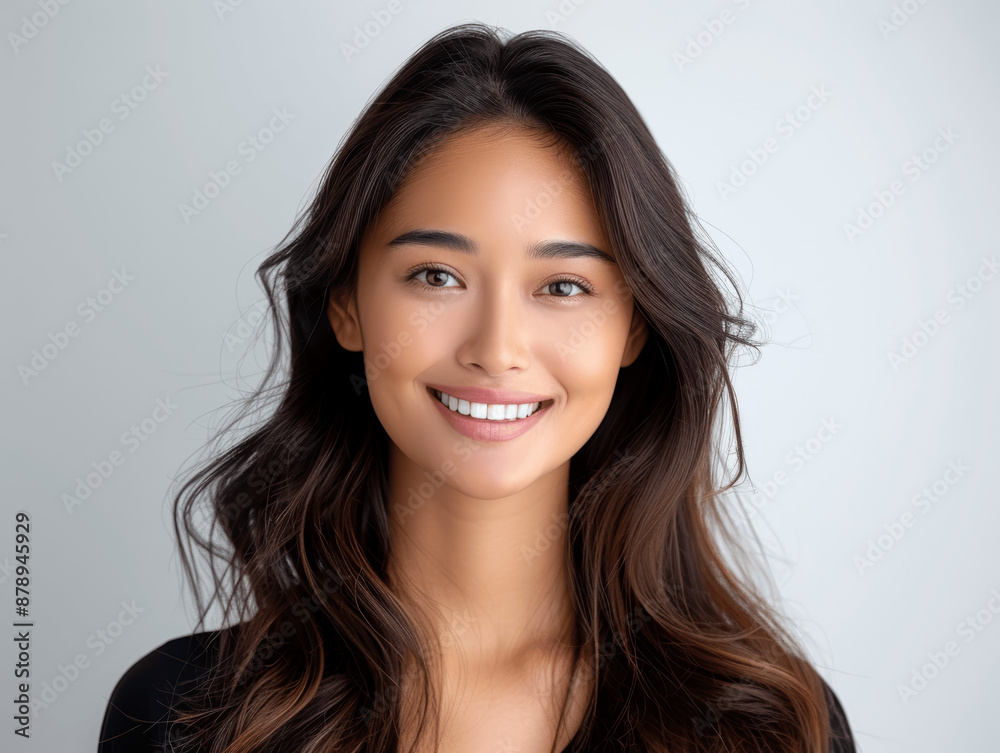 portrait of young beautiful smiling asian indian woman with long hair on white background closeup high detail ultra realistic photo bright lighting studio shot dental ad portrait of young beautiful smiling asian indian woman with long hair on white background closeup high detail ultra realistic photo bright lighting studio shot dental ad