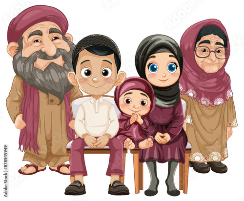 Illustration of a happy, diverse family