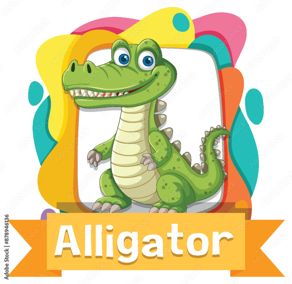 Fototapeta premium Smiling alligator with colorful background frame