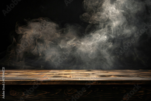 Smoky Wooden Surface with Rustic Texture and Dark Background for a Mysterious and Atmospheric Scene