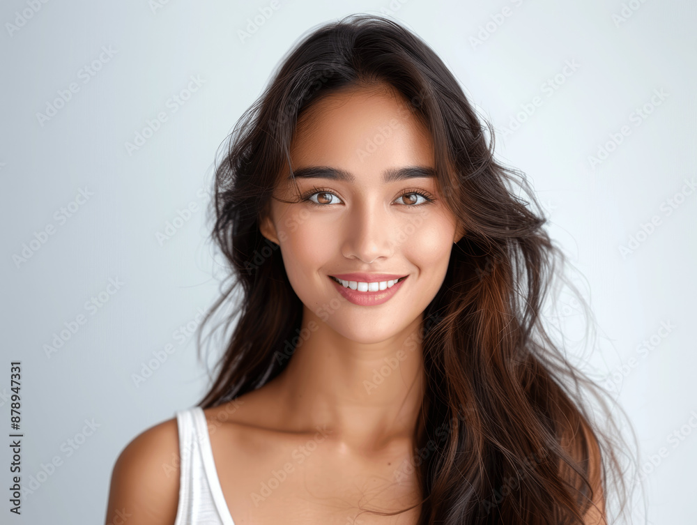 closeup portrait smiling young asian indian woman with clean teeth dental ad closeup portrait smiling young asian indian woman with clean teeth dental ad