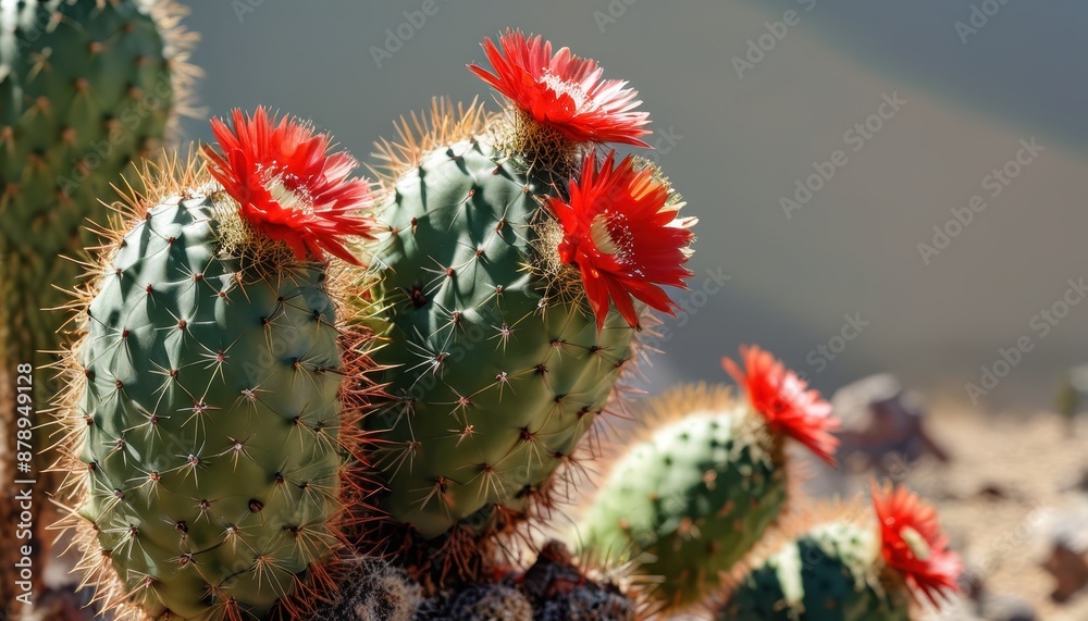 Blooming Cactus with Red Flowers. Blooming Cactus with Red Flowers.
