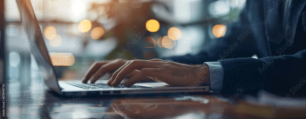 Businessman in Black Suit Typing on Laptop at Office Desk, Working Online, Professional and Corporate Environment Businessman in Black Suit Typing on Laptop at Office Desk, Working Online, Professional and Corporate Environment