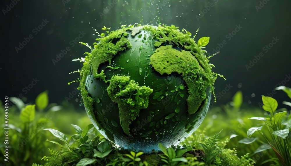Green Earth with Water Droplets. Green Earth with Water Droplets.