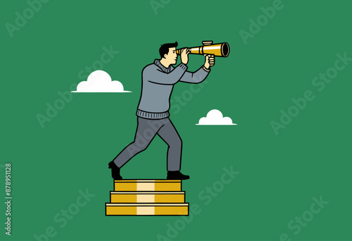 The Climbing Optimist: A Cartoon Illustration of a Man Obsessed with Observing the Sky