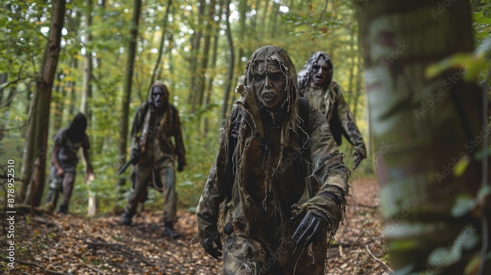 A haunted forest walk with creepy sound effects and actors dressed as ghosts and monsters. A haunted forest walk with creepy sound effects and actors dressed as ghosts and monsters.