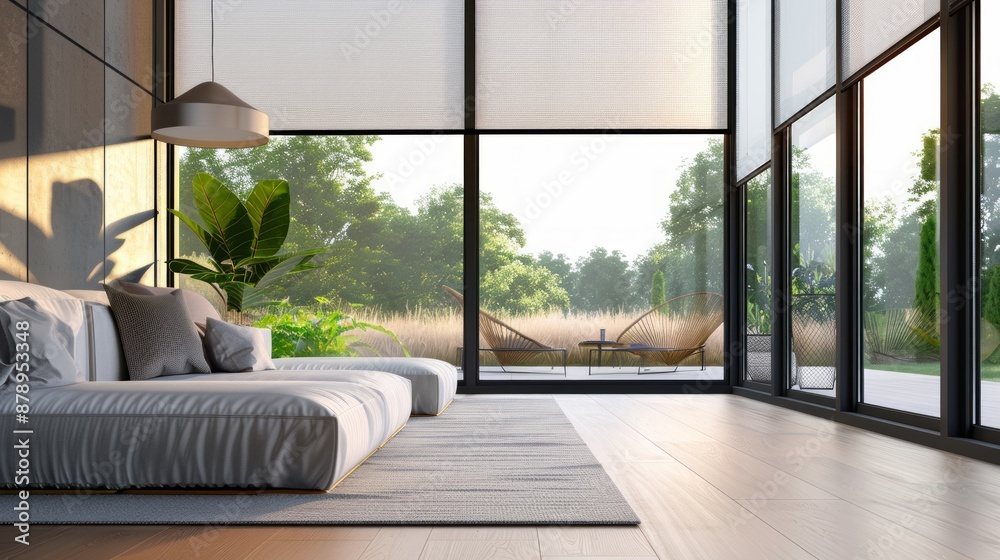 Modern interior window with energy-efficient cellular shades, featuring honeycomb design for superior thermal insulation and light control in a stylish home setting.