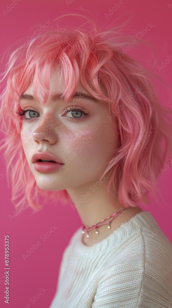 A young woman with pink hair dyed A young woman with pink hair dyed