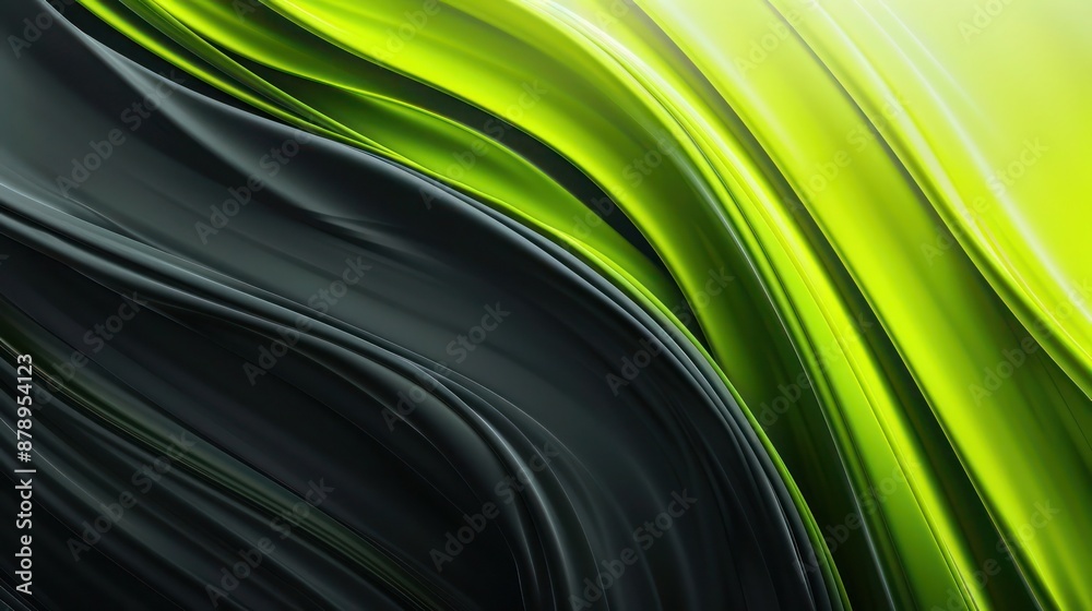 Obraz premium Abstract Background, gradient blurs with contrasting shades transitioning from neon green to charcoal gray, evoking a dynamic and contemporary atmosphere with vivid, fluid transitions.