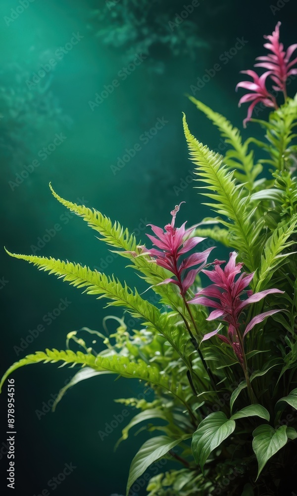 custom made wallpaper toronto digitalPink and Green Tropical Foliage with Soft Lighting.