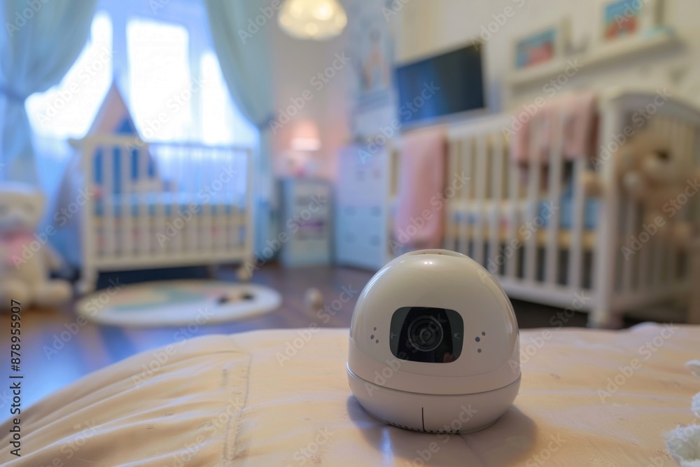 Close-up of a wireless camera monitoring a baby's room Close-up of a wireless camera monitoring a baby's room