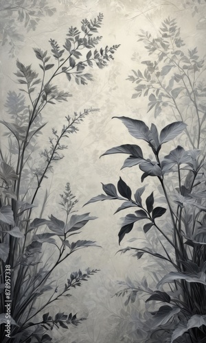 Wallpaper Mural Abstract Greyscale Foliage Torontodigital.ca