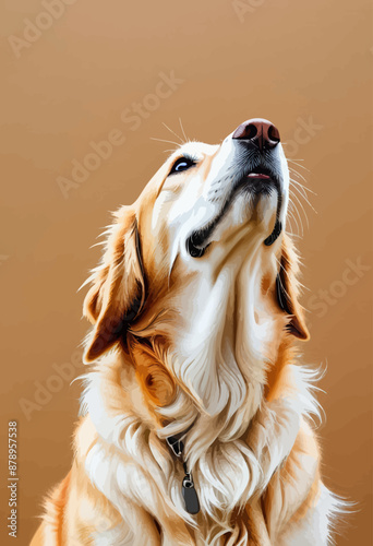 Golden Retriever with a Wagging Tail and Ears Perked Up, Exuding Joy and Friendliness