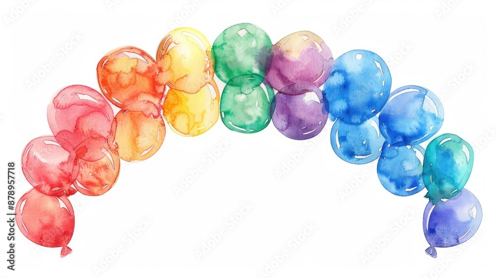 An arch composed of many balloons and watercolor paintings An arch composed of many balloons and watercolor paintings