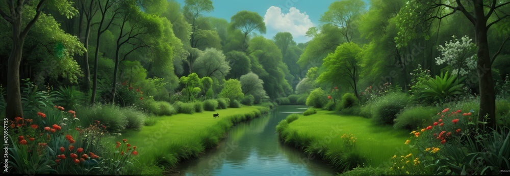 Serene Creek Flowing Through a Lush Forest. Serene Creek Flowing Through a Lush Forest.