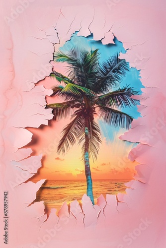 Palm Tree Shadow and Torn Paper, Summer