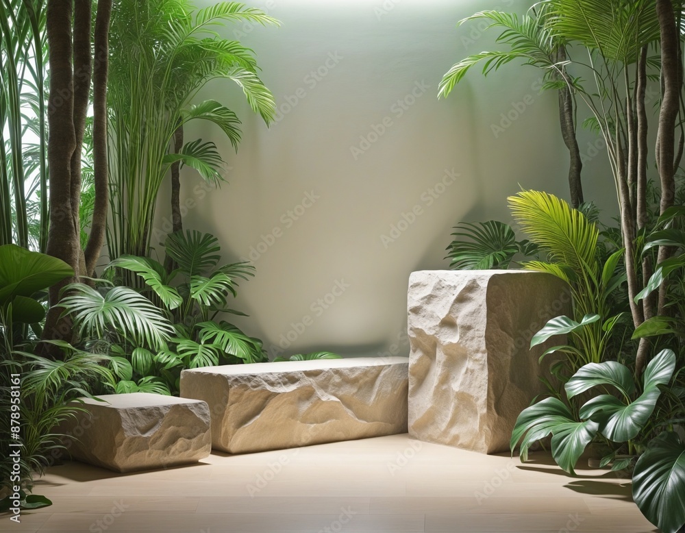 Fototapeta premium stone podiums in tropical environment