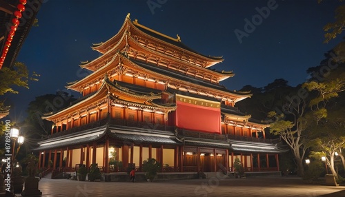 Traditional Chinese Buddhist Temple at night 