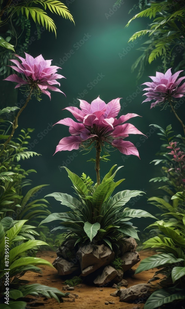 Pink Flower in Lush Jungle Setting. Pink Flower in Lush Jungle Setting.