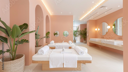 Pink ornament spa facility accommodation for comfort in lifestyle hotel