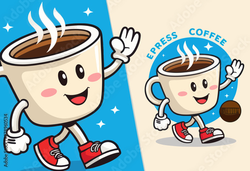 Coffee Cup Character: A Playful and Energetic Illustrated Advertisement for Coffee