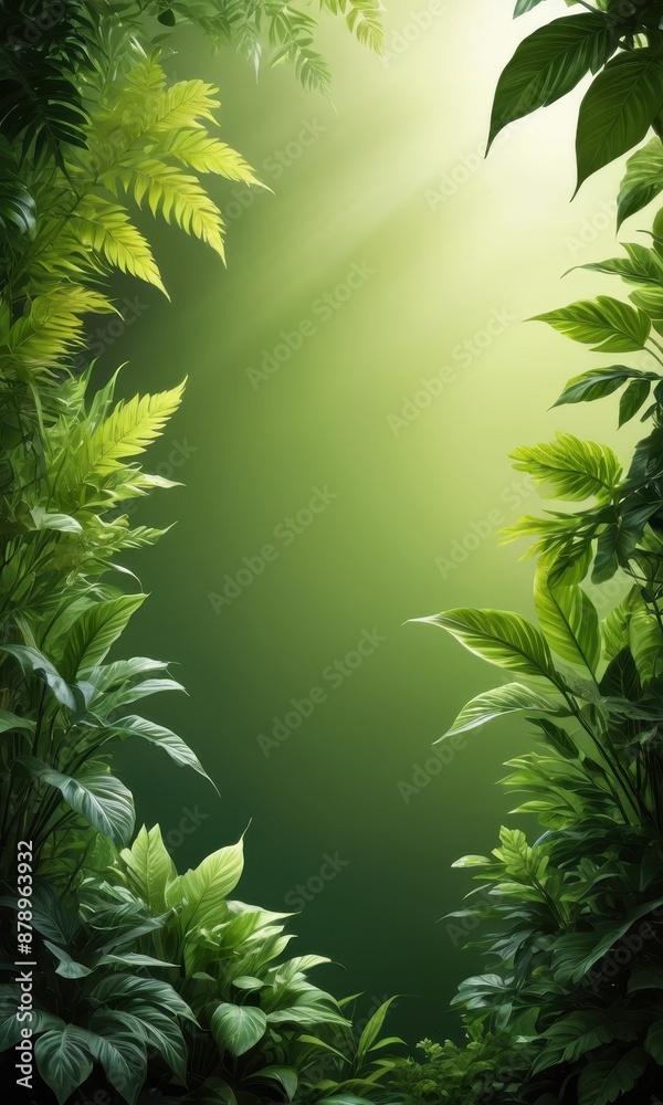 Obraz premium Green Leaves Border with Soft Light.