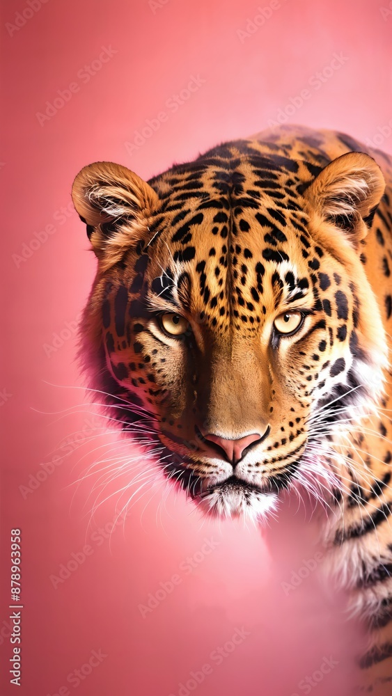 Obraz premium Generative AI, The Intense Gaze of a Leopard: Beauty and Power in Pink Hue