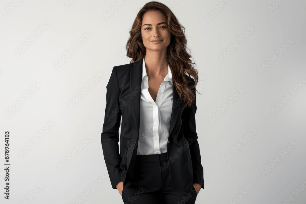Full Body Photo of Confident Businesswoman in Black Suit Smiling Full Body Photo of Confident Businesswoman in Black Suit Smiling