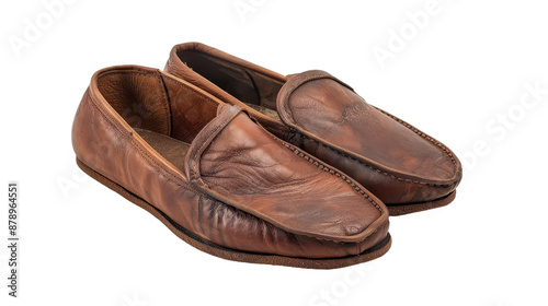 Vintage Brown Leather Loafers on Isolated Background