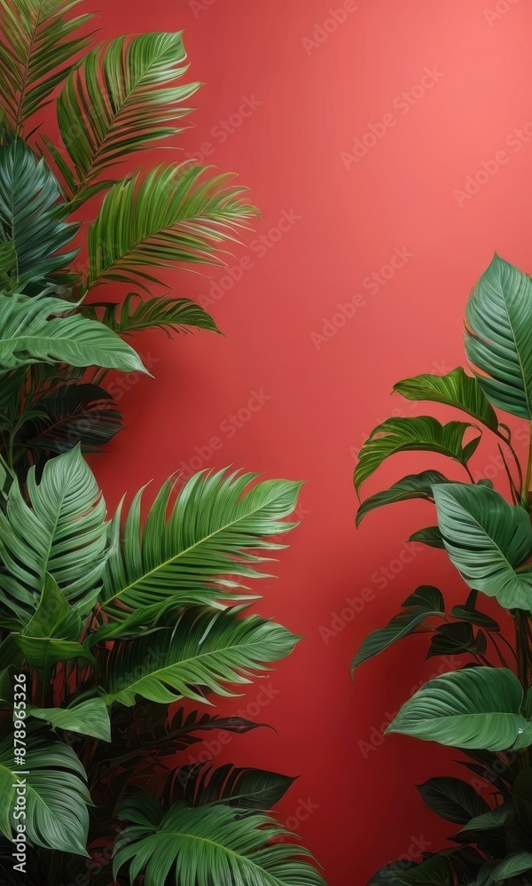 Tropical Leaves on Red Background. Tropical Leaves on Red Background.