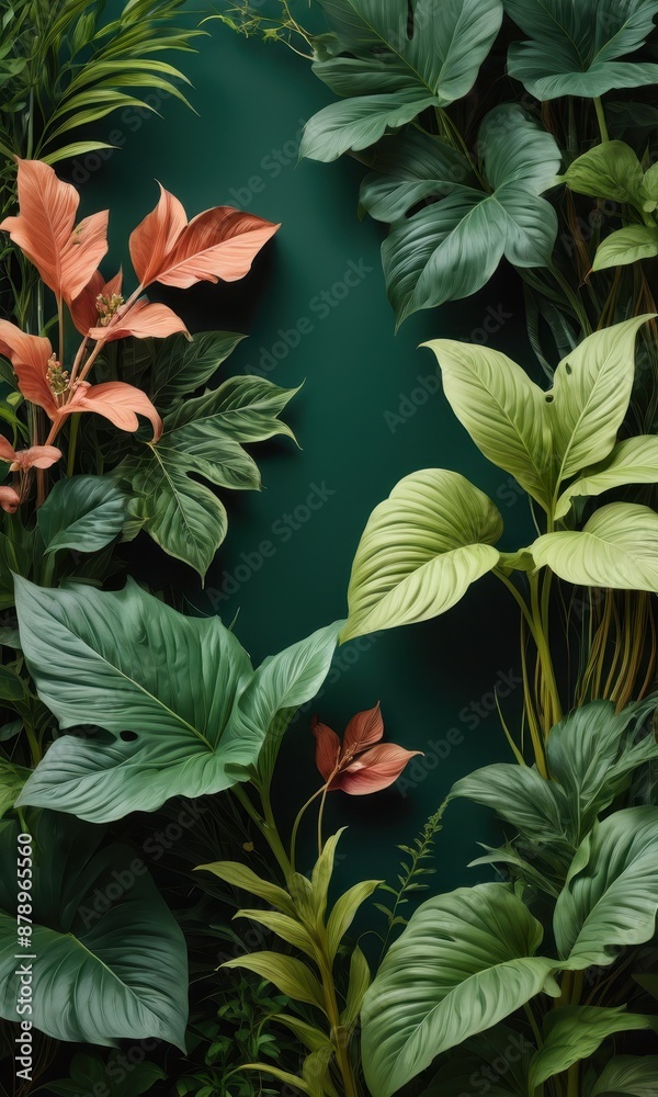Tropical Leaf Border on Dark Green Background. Tropical Leaf Border on Dark Green Background.