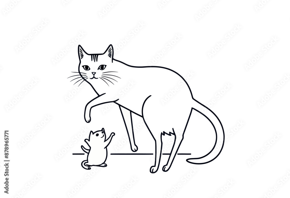A Black and White Cat and a Small Mouse: A Friendly Encounter A Black and White Cat and a Small Mouse: A Friendly Encounter