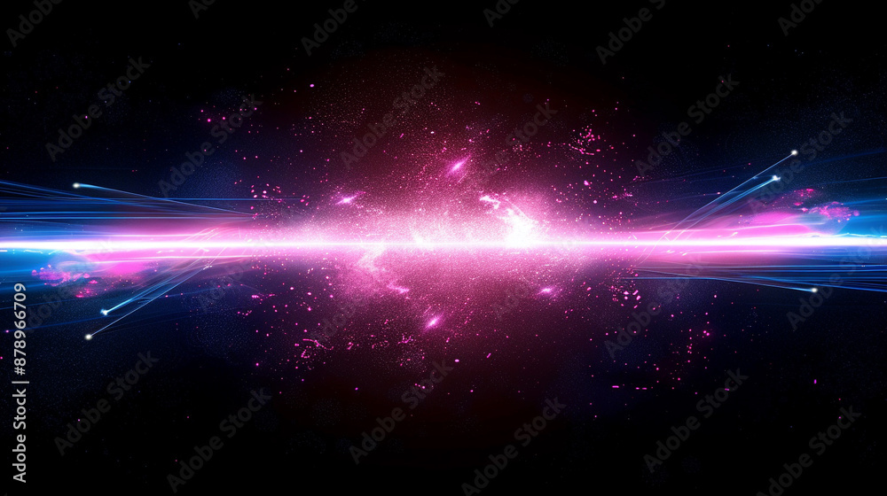 Obraz premium Glow blue pink neon light trail explosion, Light flare beam effect.
