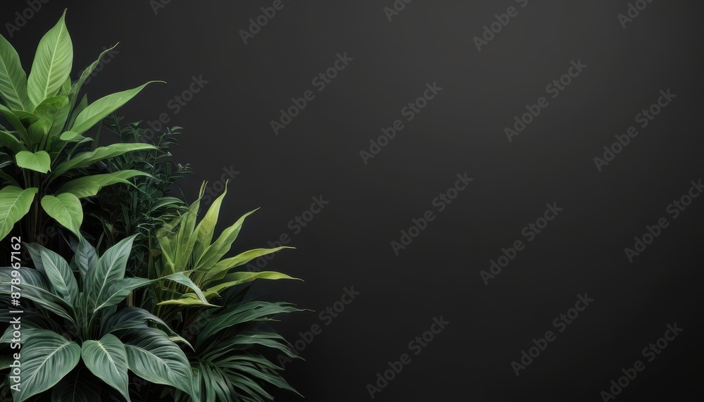 Green leaves on black background. Green leaves on black background.