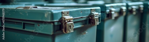 Closeup of a ballot box with secure locks, top view, emphasizing election security, advanced tone, Monochromatic Color Scheme