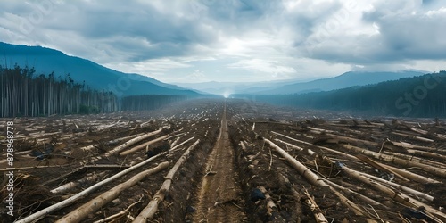 Drone captures illegal deforestation causing irreparable damage to forest ecosystem. Concept Illegal Deforestation, Environmental Destruction, Drone Surveillance, Conservation Efforts photo