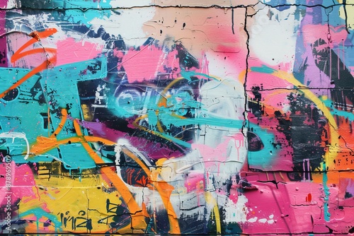 Abstract Graffiti Art on a Cracked Wall