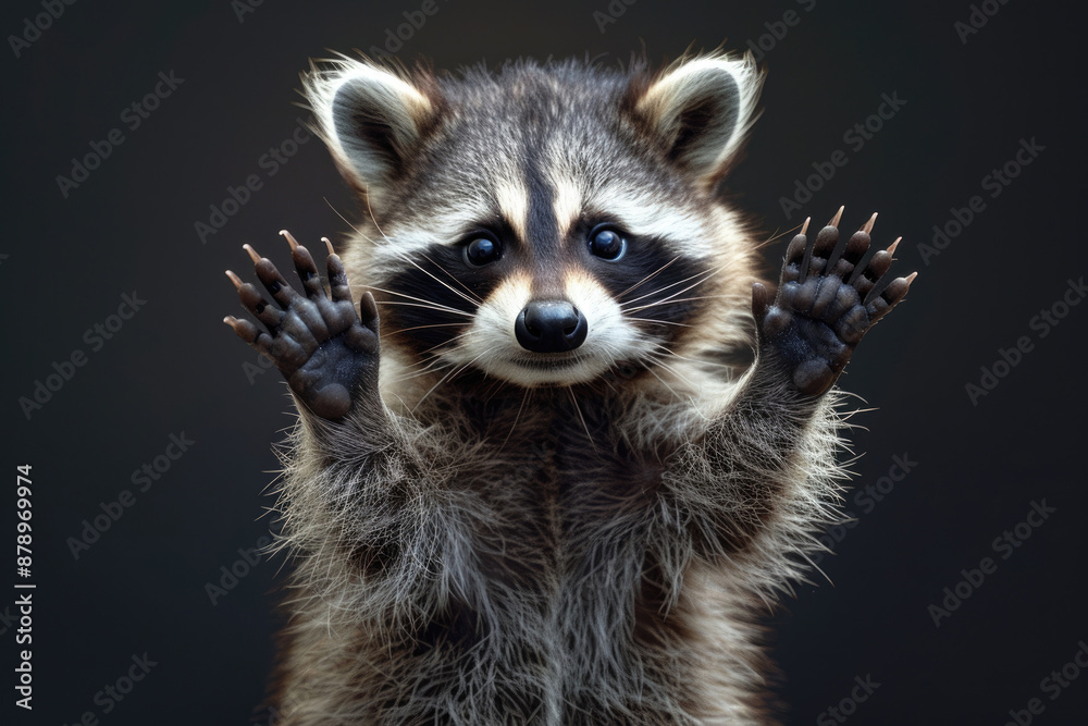A little raccoon with a black background A little raccoon with a black background