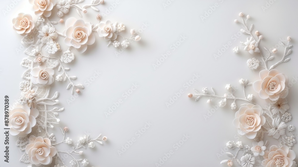 Elegant floral frame with delicate roses and pearls on a white background. Perfect for wedding invitations or romantic designs. Elegant floral frame with delicate roses and pearls on a white background. Perfect for wedding invitations or romantic designs.