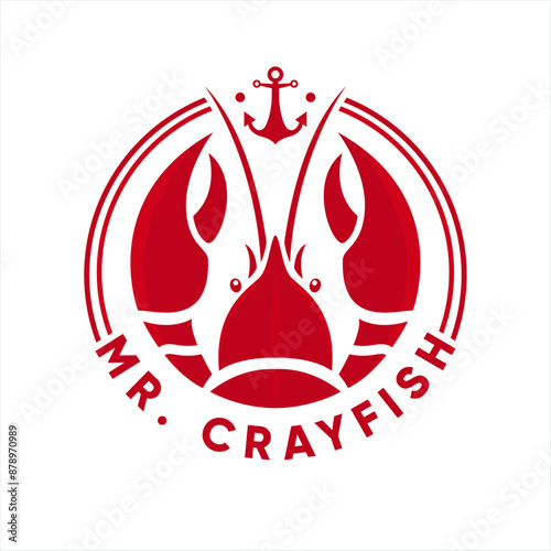 A Red Crayfish Vector Design Inspiration for Premium Quality Seafood Restaurant or Fishpond Badge Emblem Logo