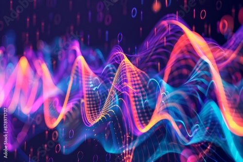 A voice wave pattern, with vibrant colors representing different frequencies, Generative AI