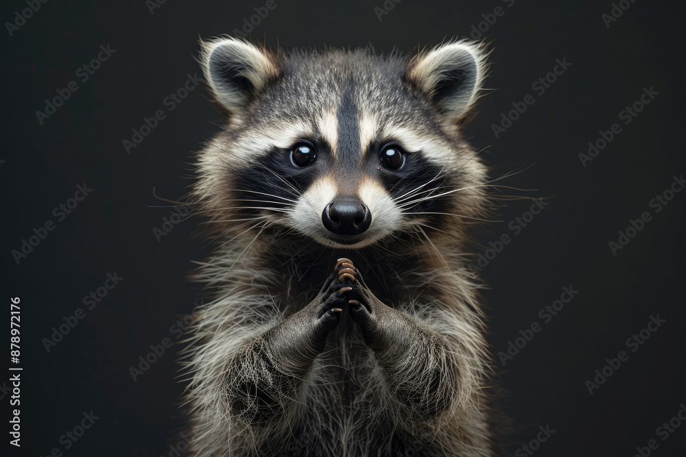 A little raccoon with a black background A little raccoon with a black background