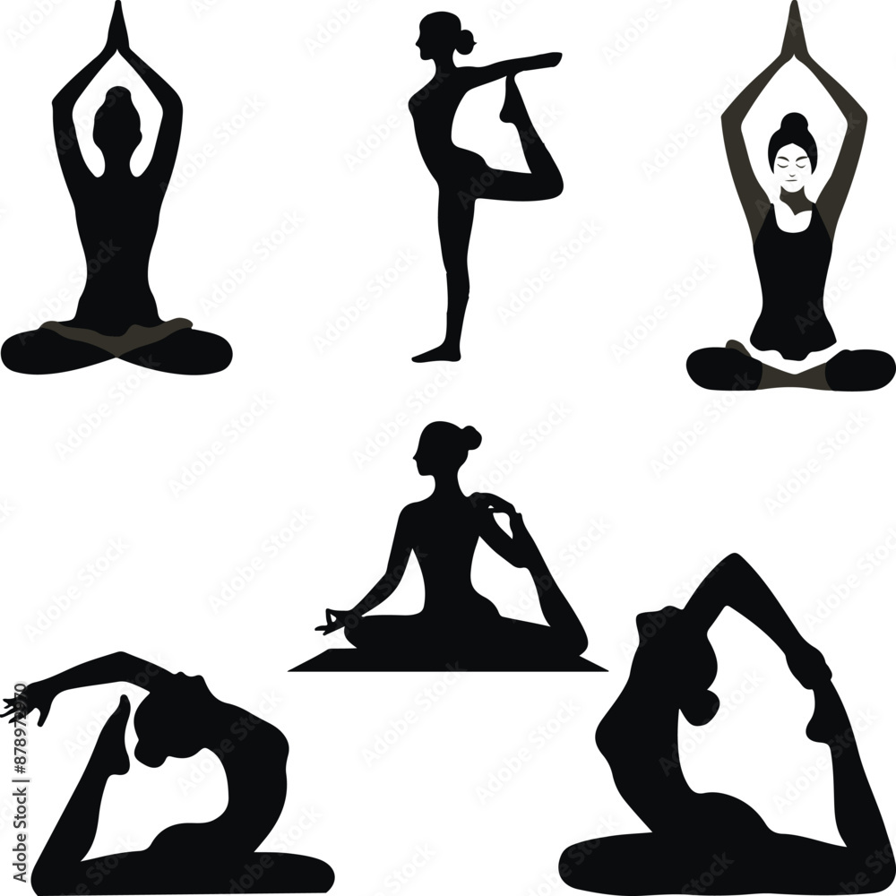Silhouette of Yoga Person, Women Yoga Silhouette of Yoga Person, Women Yoga