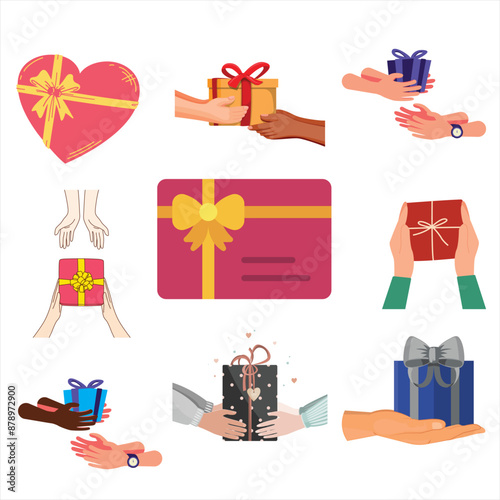 The Illustrations of 9 gift boxes set in vectorial form