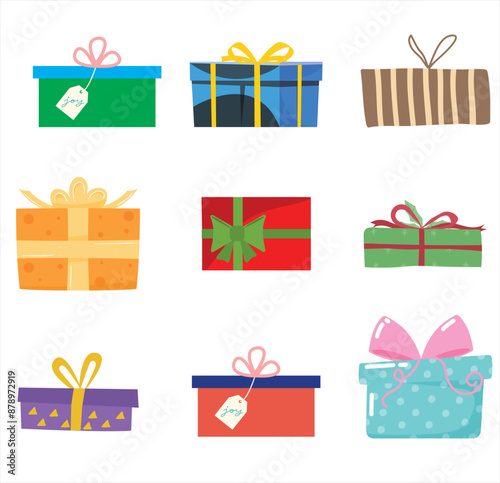 The Illustrations of 9 gift boxes set in vectorial form