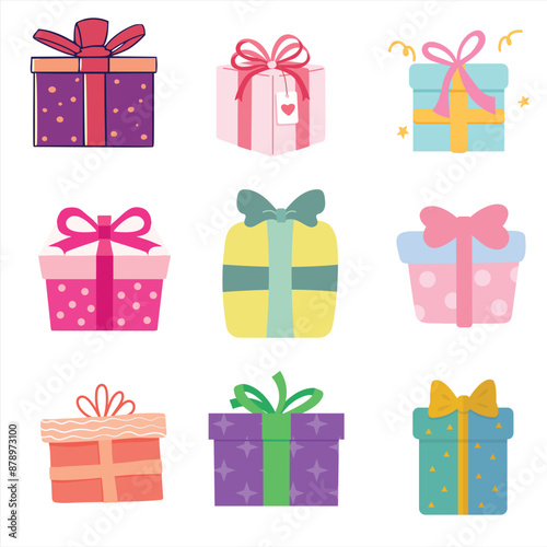 The Illustrations of 9 gift boxes set in vectorial form
