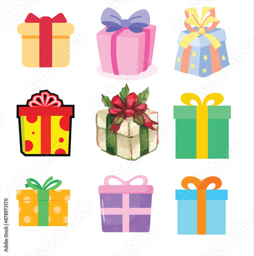 The Illustrations of 9 gift boxes set in vectorial form