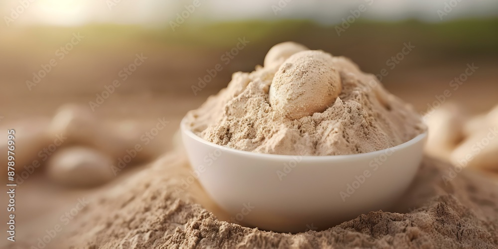 Fototapeta premium Create hyperrealistic digital rendering of Maca root extract emphasizing textures and colors. Concept Maca Root Extract, Hyperrealistic Rendering, Textures, Colors, Digital Art