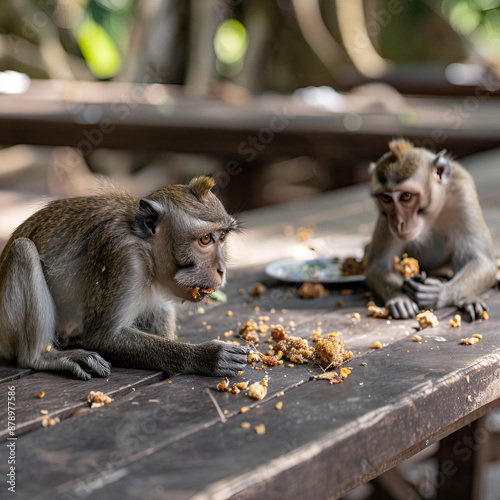 That sounds cute! When two monkeys are eating together, they might be sharing food, competing for a tasty treat, or just enjoying their meal side by side. Social interactions during feeding can be qui