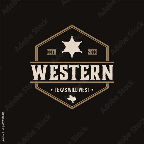 western wild emblem star Texas country in retro badge logo style